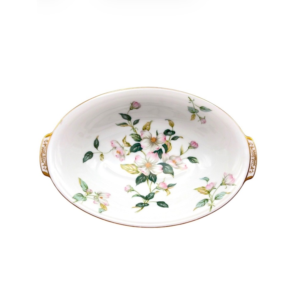 Vintage Sango Apple Blossom Oval Vegetable Bowl Handled Rim Floral 10 7/8" Japan